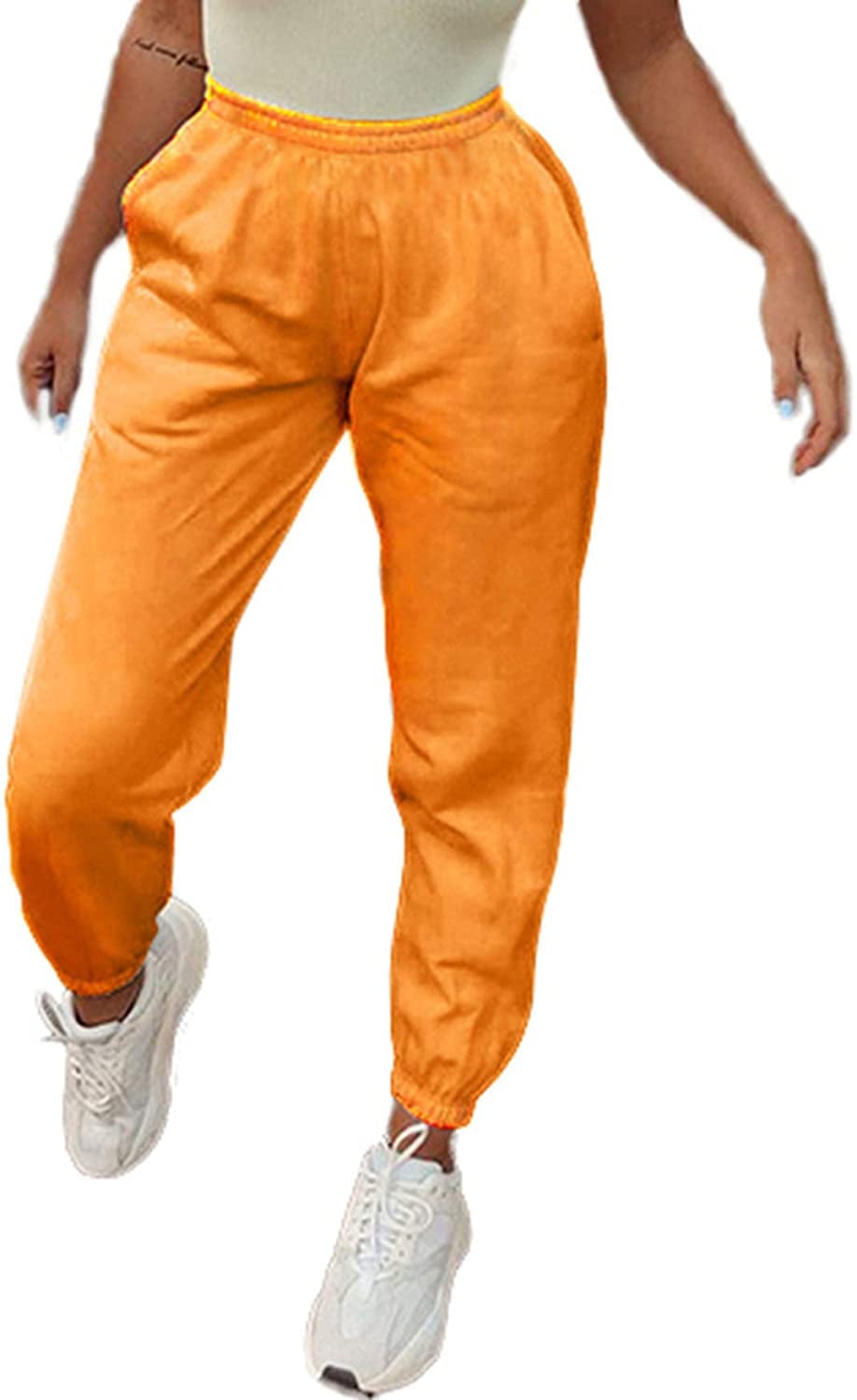wybzd Women Casual Jogger Thick Sweatpants Cotton High Waist Workout Pants  Cinch Bottom Trousers with Pockets Orange L 