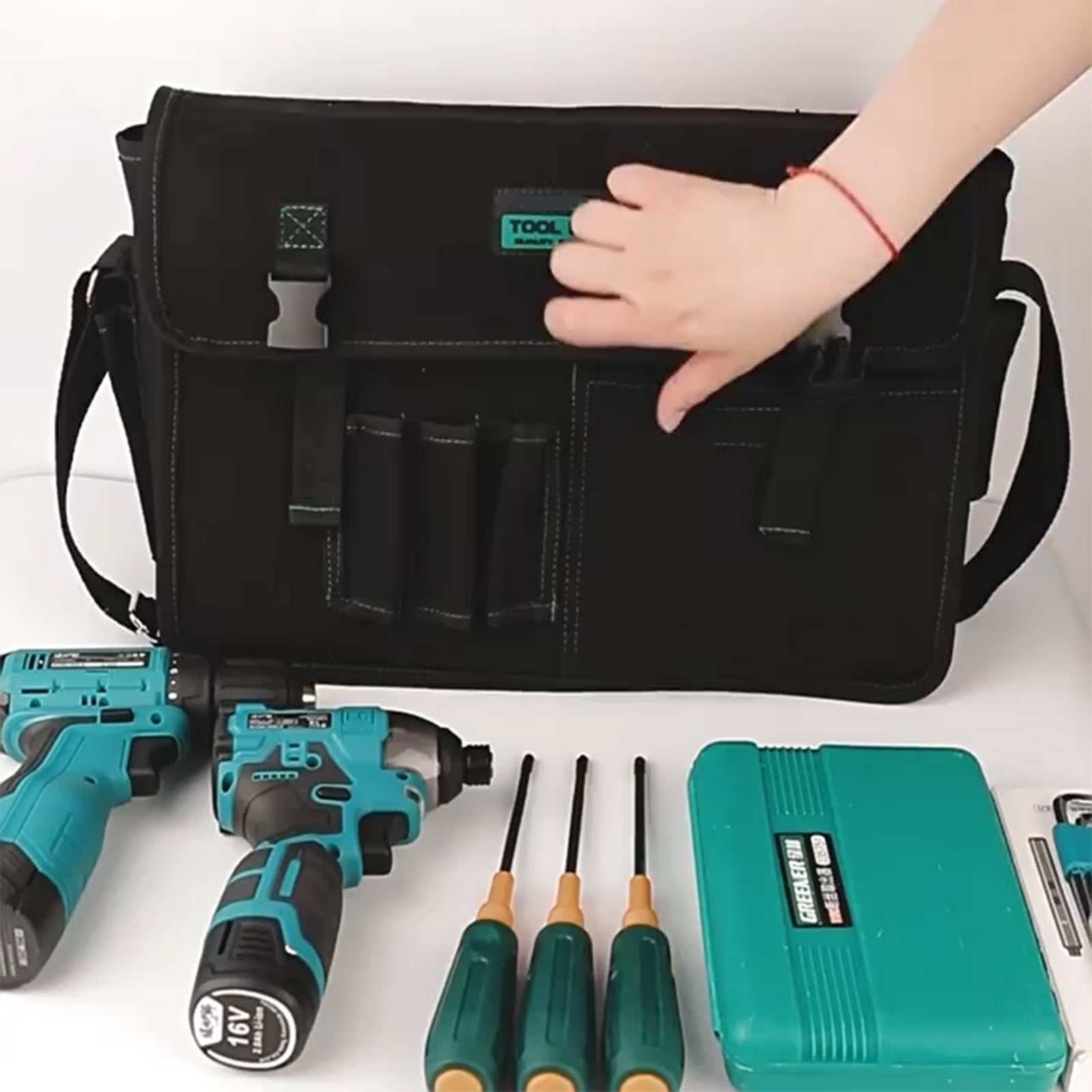 UNTERING Great Canvas Tool Bag with Shoulder Strap Large Capacity and Organized Storage Carry Case for Hand/Power Tools