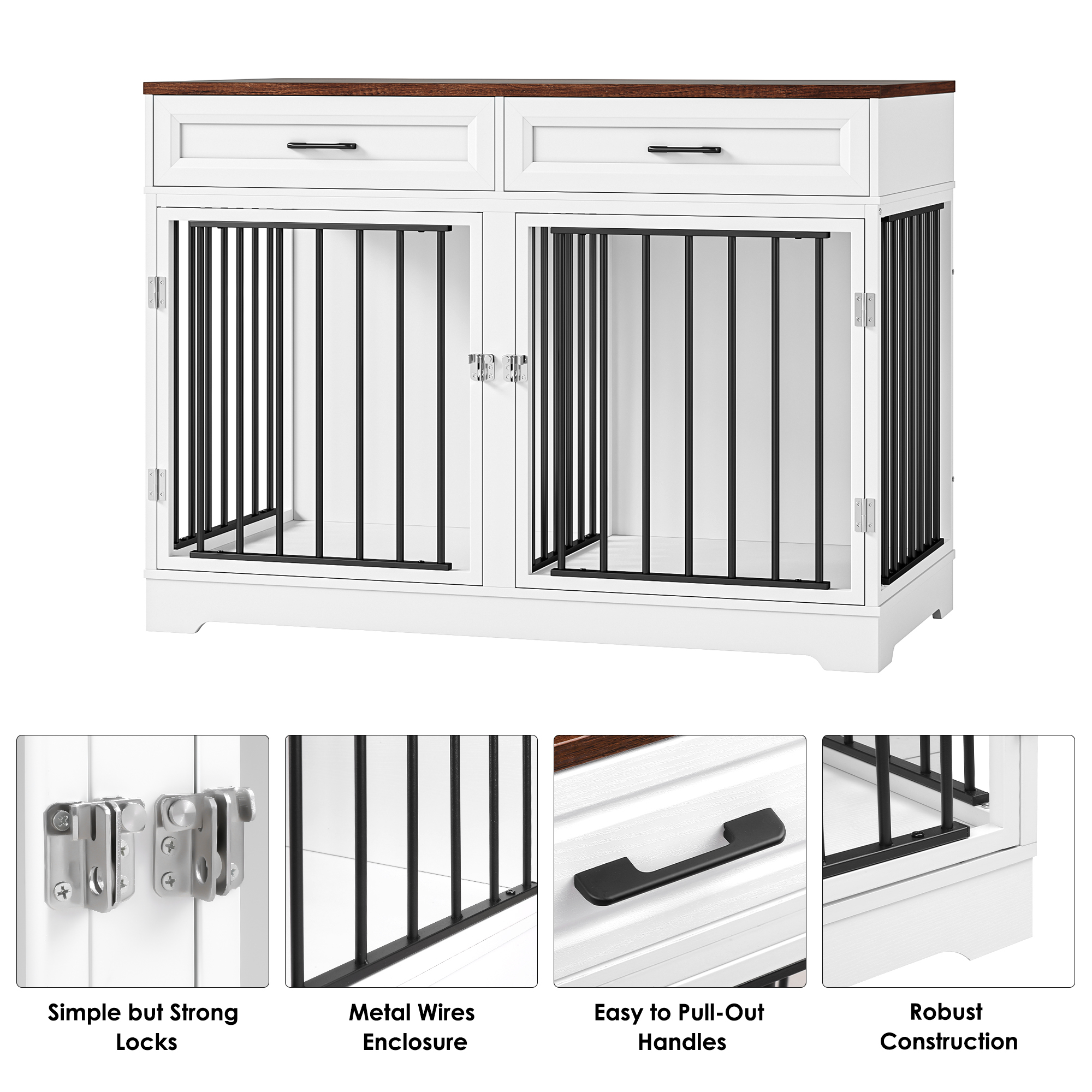 Homfa Dog Crate Furniture with 2 Drawers, White photo 5