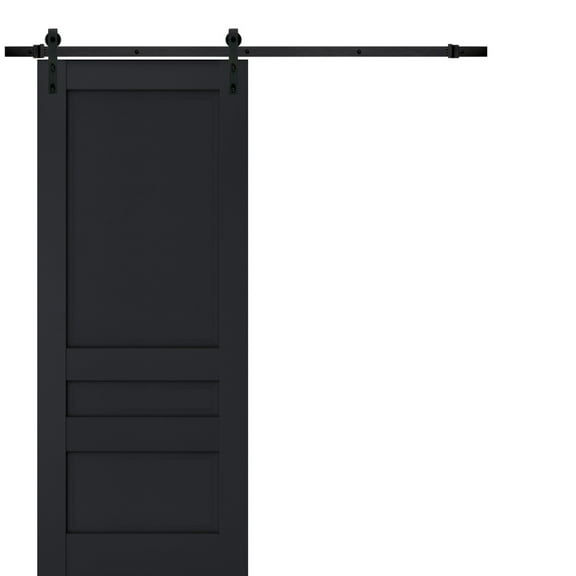 Sturdy Barn Door | Veregio 7411 Antracite | 6.6FT Rail Hangers Heavy Hardware Set | Solid Panel Interior Doors-36" x 96"-Black Rail