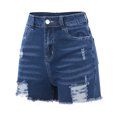 thumbnail image 5 of Women's High Rise Casual Summer Frayed Jean Shorts Distressed Hem Stretchy Ripped Destroyed Pockets Denim Shorts, 5 of 7
