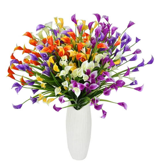 Coolmade 10pcs Colorful Flowers Artificial Calla Lily Silk Flowers 14" for Home Kitchen & Wedding