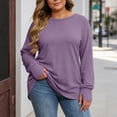 thumbnail image 3 of Lutiedan Womens Plus Size Long Sleeve Shirts Oversized Crew Neck Tunic Tops Fall Casual Basic Shirts with Thumb Holes L-4XL,Purple, 3 of 6