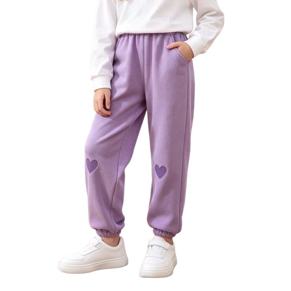 BLVB Girls Winter Sweatpants Fleece Lined Athletic Joggers Toddler Kids Sweat Pants with Pockets Size 2-11(Purple,10-11Years)