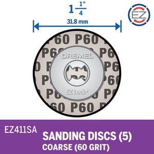 Dremel EZ411SA EZ Lock 1‑1/4" 60‑Grit Coarse Sanding Discs, Rotary Tool Accessory for Wood, 5‑Pack
