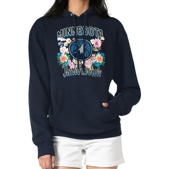Women's G-III 4Her by Carl Banks Navy Minnesota Timberwolves Flowers Team Logo Graphic Fleece Pullover Hoodie