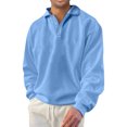 thumbnail image 2 of Men's Winter Solid Color Lapel Loose Long Sleeve T-Shirt, Henley Button Up Sport Top for Casual Wear, Gym and Lounge Style,Blue,2XL, 2 of 6