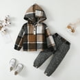 thumbnail image 2 of 12 Months Baby Boys Clothes 18 Months Boys Fall Winter Pant Set Toddler Boys Long Sleeve Hooded Plaid Top Pants 2PCS Set Gray, 2 of 8