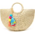 thumbnail image 1 of LHSHID Womens Large Straw Beach Tote Bag Hobo Summer Handwoven Bags Purse wth Pom Poms, 1 of 5