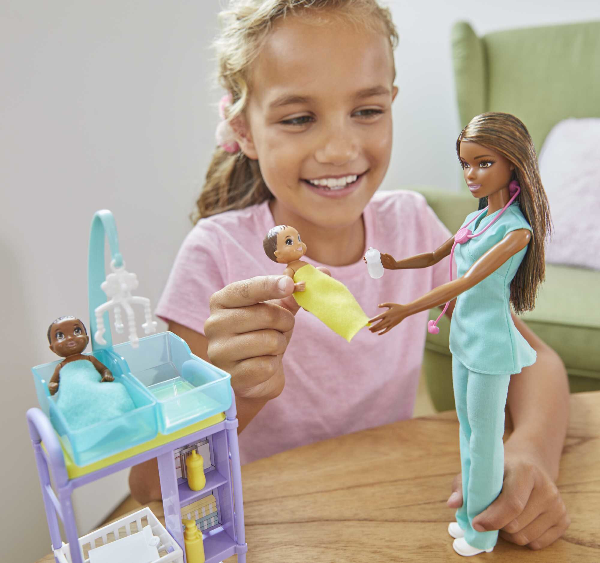 Barbie Careers Baby Doctor Playset with Brunette Fashion Doll, 2 Baby Dolls, Furniture & Accessories - image 2 of 6