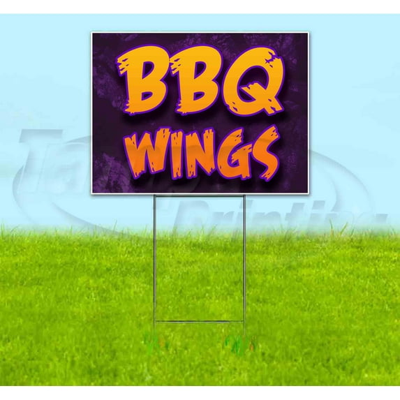 BBQ Wings (18" x 24") Yard Sign, Includes Metal Step Stake