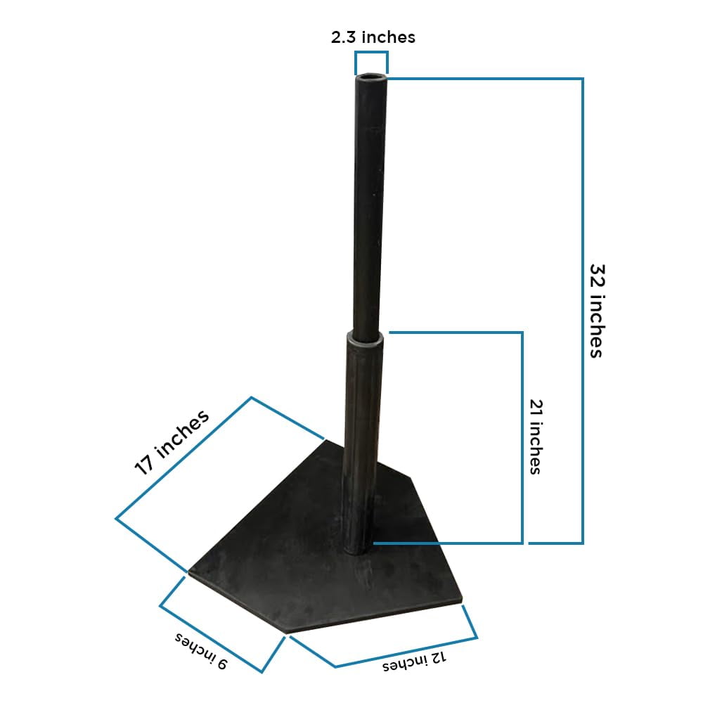 Heavy Duty Adjustable Batting Tee for Baseball, Softball, and Tee Ball - Industrial Strength, All-Weather Rubber, 20 to 32 Inches Height Adjustable