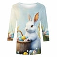 thumbnail image 4 of YTCAMLO Ladies 3/4 Sleeve Easter Shirts Funny Fashion Graphic Tees Happy Easter Summer Tops Casual Crewneck Loose Fit Tunic Blouses M, 4 of 5