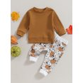 thumbnail image 2 of Faithtur Toddler Girls Halloween Pants Sets Solid Color Long Sleeve Tops Pumpkin Print Drawstring Pants Sets, 2 of 9
