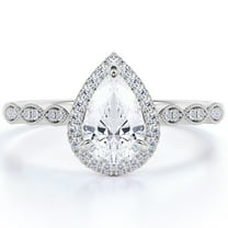 JeenMata Antique 1.25 Carat Pear Cut Moissanite Halo Engagement Ring in 18k White Gold Over Silver