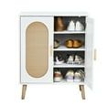 thumbnail image 5 of Spaco 2-Door Vertical Shoe Cabinet, Particle Board Shoe Cabinet with Plastic Rattan White Frame and Gold High Feet, White, 5 of 14