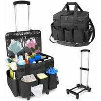 Rolling Cleaning Caddy Bag with Detachable Trolley & Lid,for Cleaning Supplies Organizer,Portable Large Cleaning Bag with Wheels for Housekeepers,with Shoulder Strap and Thickened Trailer Leg