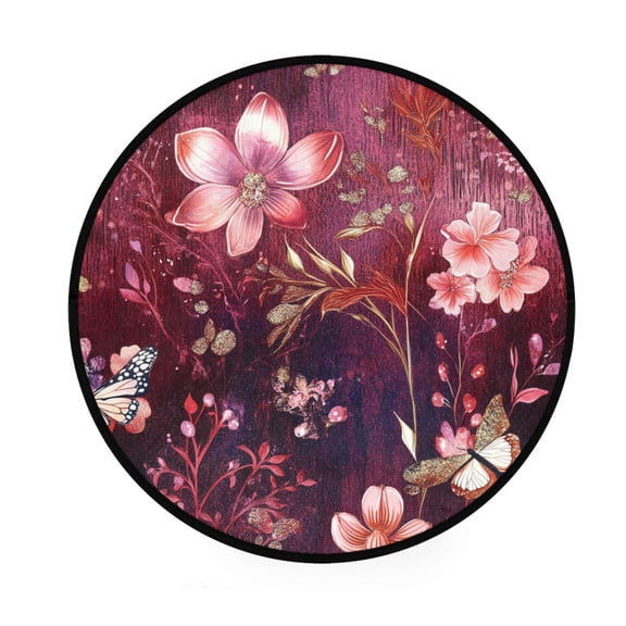 BZSMCE Round Decorative Floor Mat Whimsical Floral Nightscape Pattern 36.2IN