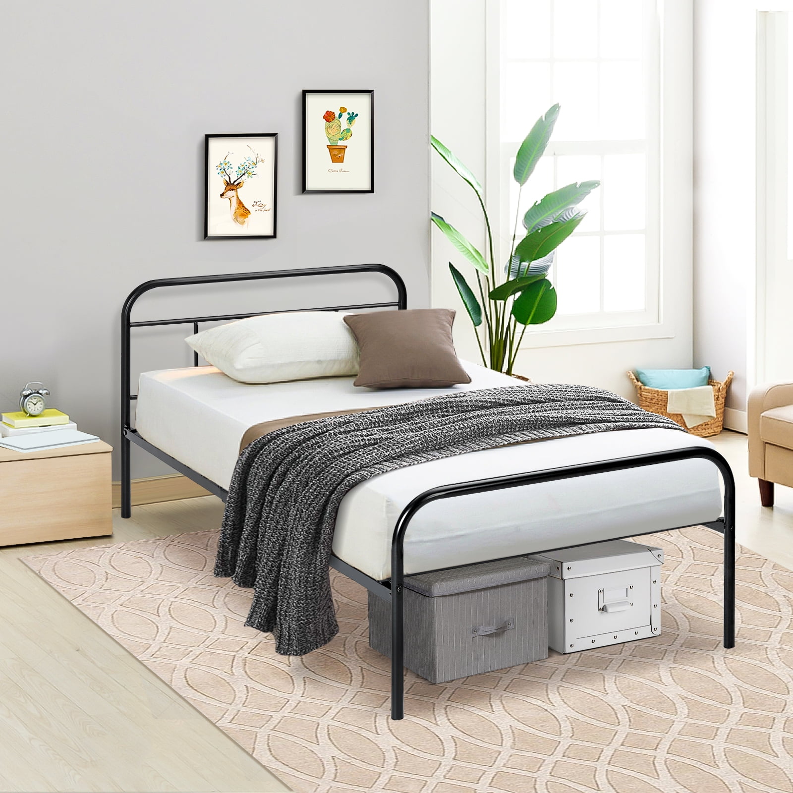 Lusimo Twin Metal Bed Frame with Headboard 300 Load Capacity Easy Assembly