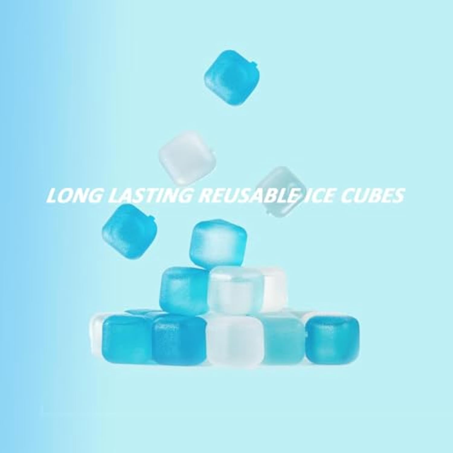 24 Pack Zero Ice Cubes, Zero Ice Reusable Cubes, Washable Non-Melting Ice Cubes Non-Diluting, for Coffee, Wine, Whiskey, Cocktails (Blue and white squares)