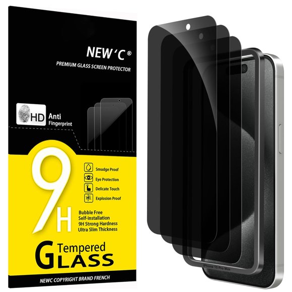 Protector de pantalla NEW'C para iPhone 15 Pro Max de 6,7" con privacidad, pack de 3