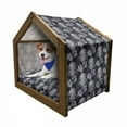 thumbnail image 1 of Floral Pet House, Gothic Flower Bouquet Chrysanthemum Blooming Harvest Baroque Motif, Outdoor & Indoor Portable Dog Kennel with Pillow and Cover, 5 Sizes, Indigo Pale Grey, by Ambesonne, 1 of 5