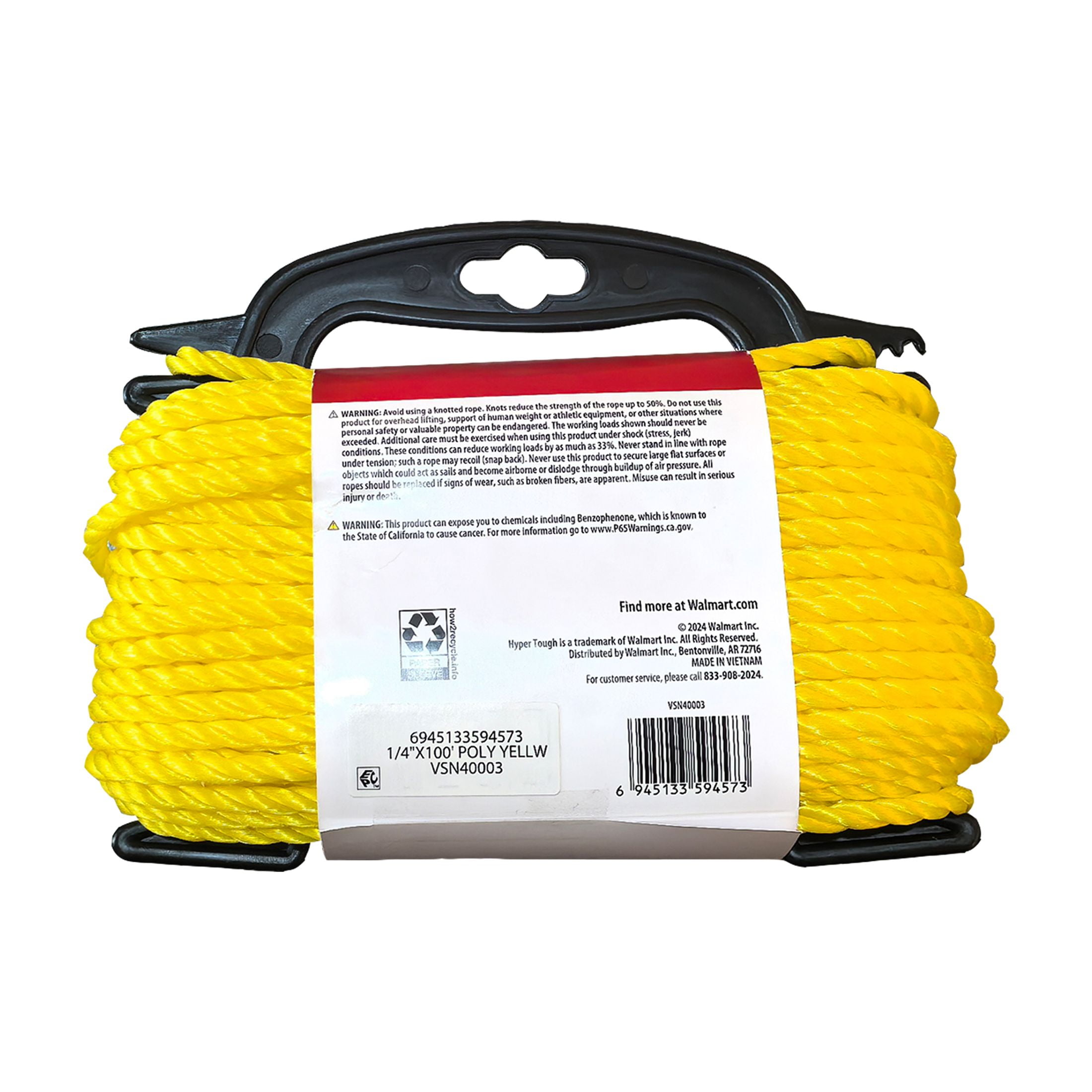 (2 pack) Hyper Tough Diameter 1/4 inch, 100 feet Yellow Polypropylene Twisted Rope, 1 Each