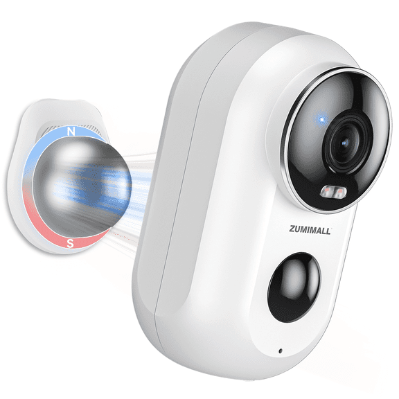 ZUMIMALL Magnetic No-Drill Mount, 2K Wireless Outdoor Security Camera, Battery Powered, 2.4GHz WiFi Home Surveillance