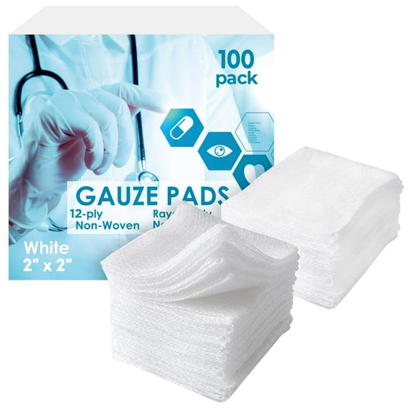 White Cotton Pads Non Sterile, 2 x 2 Inches. 100 Pack Disposable Non Sterile Pads. 12-Ply Absorbent Surgical Pad. Breathable Medical Squares for Injuries, Scratches