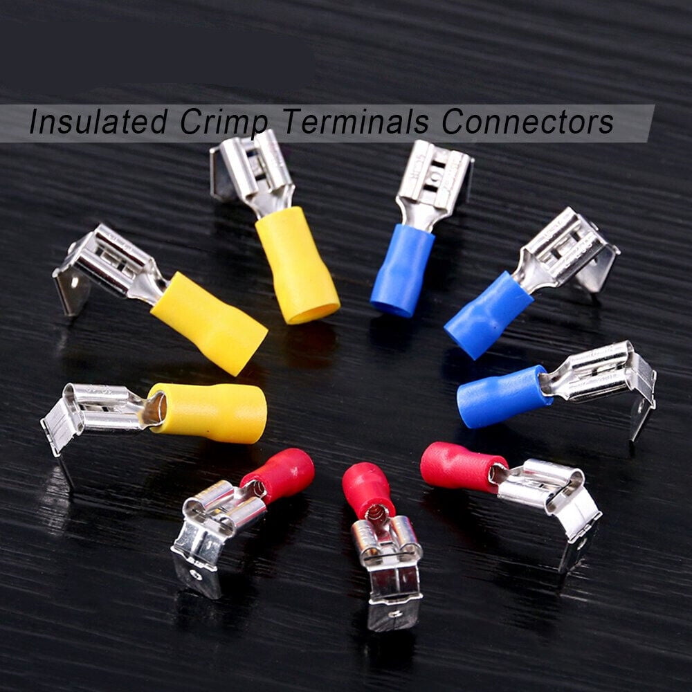 100Pcs 6.3mm Fully Insulated Crimp Spade Terminals Piggyback Wire Connectors Set