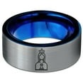 thumbnail image 2 of Mens Grey Thumb Ring Tungsten Gamer Blue Friendship Gift for Grandma Tungsten Wedding Band, 2 of 7