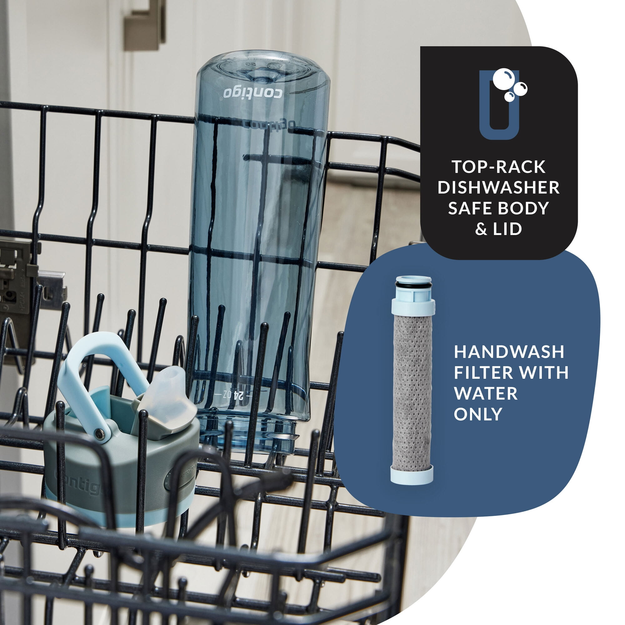 Contigo® Wells Plastic Filter Water Bottle with AUTOSPOUT® Straw Lid, 24 Oz., Dark Ice