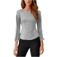 thumbnail image 7 of Olyvenn Womens Ruffle 3/4 Sleeve Tops Lightweight Sparkly Elegant Dressy Blouses Sexy Double Layers Cute Mesh Tunic Shirts Gray XL, 7 of 7
