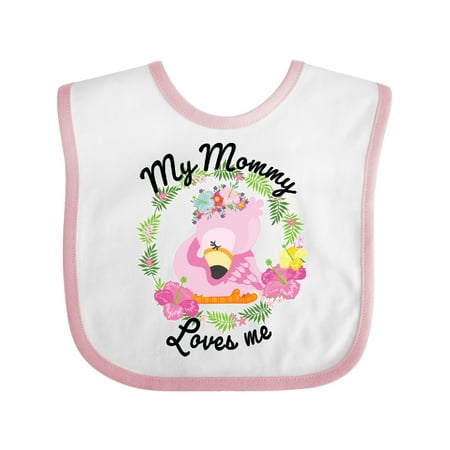 

Inktastic Baby Flamingo My Mommy Loves Me in Flower Wreath Gift Baby Boy or Baby Girl Bib