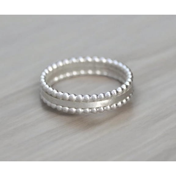 SS DESIGNS Sterling Silver Stacking Rings Set – 3-Piece Minimalist 925 Silver Rings – Rope, Twist, Bead, Dot & Hammered Textures