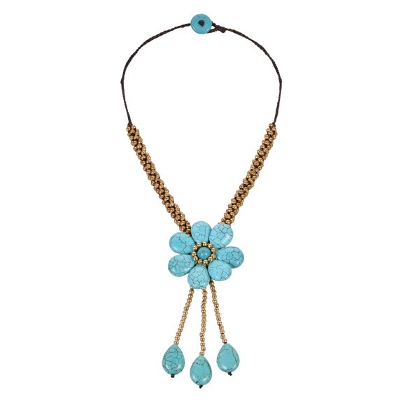Enchanting Floral Drop Turquoise and Brass Ornate Necklace