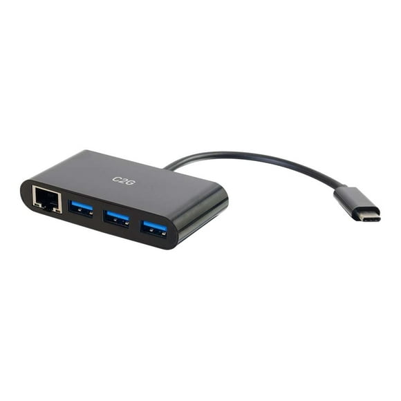 C2G USB Ethernet Hub USB-C C - Hub USB 3 Ports - Hub - 3 x Super Vitesse USB 3.0 + 1 x + 1 x 1000Base-T - Bureau