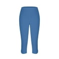 thumbnail image 4 of ibuvkizy 2 Pack Capri Bottom Pants for Women Summer High Waisted Solid Color Capris Matching Slim Fitting Yoga Gym Pants Blue,L, 4 of 6