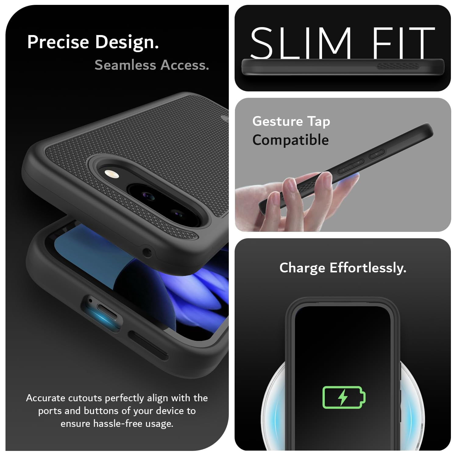TUDIA MergeGrip for Google Pixel 9A Case 2025 Heavy Duty Dual Layer Cover - Matte Black