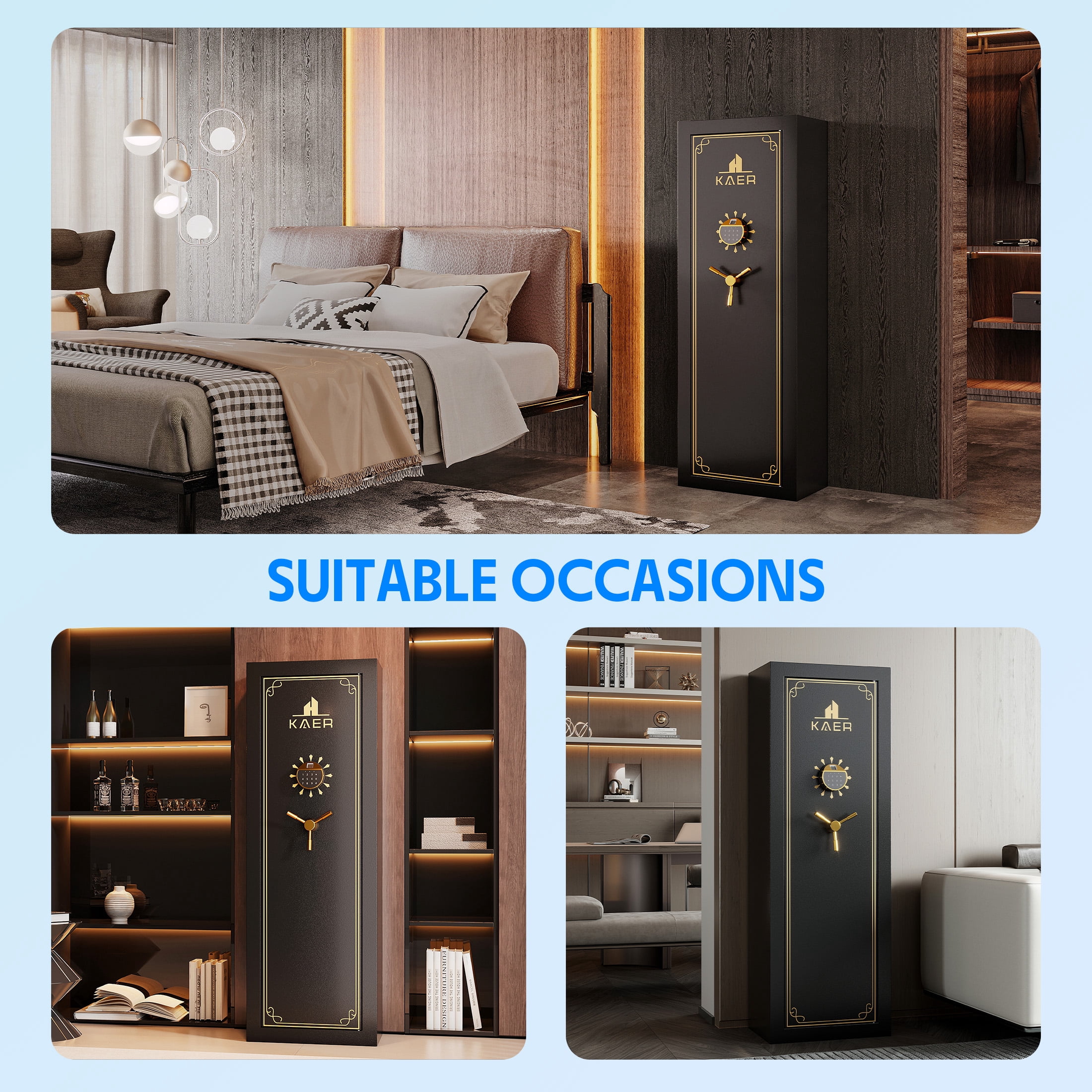 Sapital 15-Gun Biometric Rifle Safe, Numeric Keypad Heavy Duty Steel Cabinet with Removable Racks