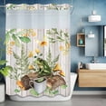 thumbnail image 6 of No Hook Shower Curtain with Snap in Liner, Watercolor Rustic Frog Leaves Plant Waterproof Bath Curtain Double Layers with See Through Top Window, Coffee Mushroom on Wooden Shower Curtains 72x84in, 6 of 9