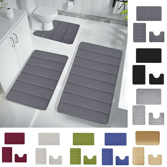 Avtoify 3Pcs Bathroom Rugs Set - Non-Slip, Ultra-Soft Absorbent Mats for Bath, Shower, Toilet - Quick Dry & Machine Washable Dark Gray