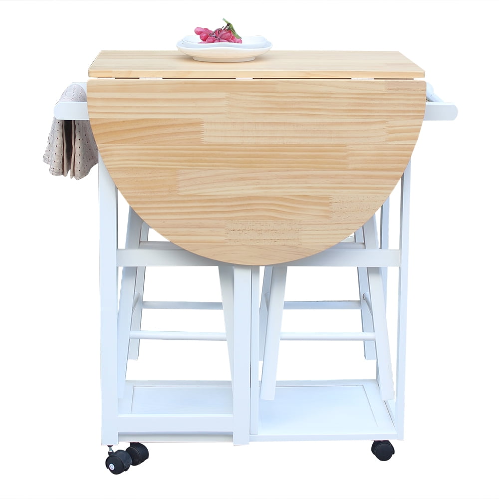 Kepooman 3-Tier Rolling Kitchen Cart, Folding Storage Cart with 2 Free Stools Kepooman 3-Tier Rolling Kitchen Cart, Folding Storage Cart with 2 Free Stools