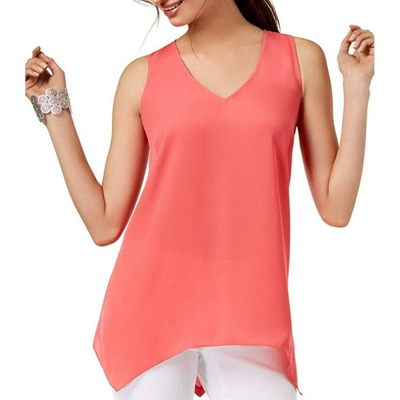 Alfani Womens Handkerchief Hem V-Neck Top Size M
