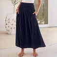 thumbnail image 6 of Maxi Skirts for Women Casual Boho Swing Pleated Beach Long Skirts Smocked Elastic High Waisted Skirts with Pockets M, 6 of 9