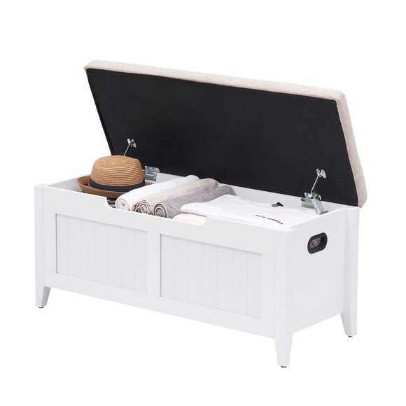 Mueble zapatero con compartimento oculto y cubierta basculante – Superficie sentadora con relleno suave – Bisagras con sistema protector antiaplastamiento – Caja guardadora polivalente