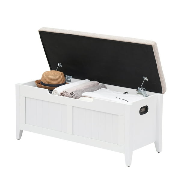 QinaQin Baúl zapatero de madera con tapa abatible, cojín acolchado y bisagras de seguridad, ideal para entrada, recámara o pasillo con almacenamiento oculto