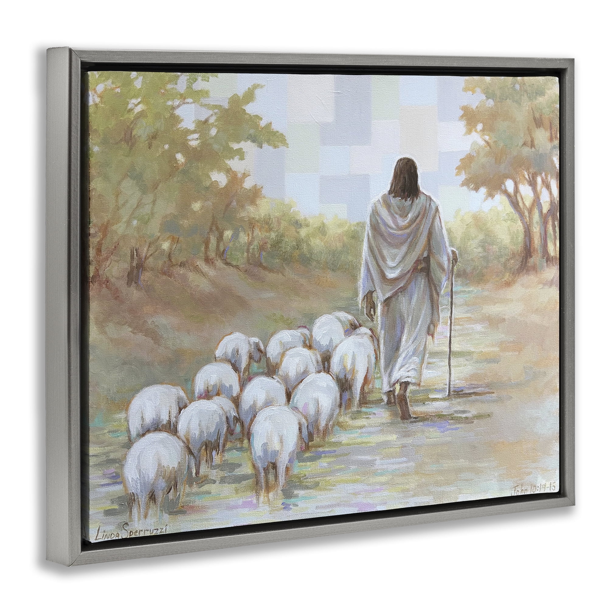Stupell Industries Lead On Good Shepherd Gray Framed Floater Canvas Wall Art, design by Linda Sperruzzi