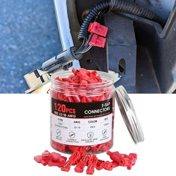 Nilight 120Pcs/60 Pairs Quick Splice Disconnect Wire Terminals T-Tap Spade Wire Connectors Red 22-16 AWG Male Female Fully Insulated Electrical Wire Crimp Self-Stripping Kit