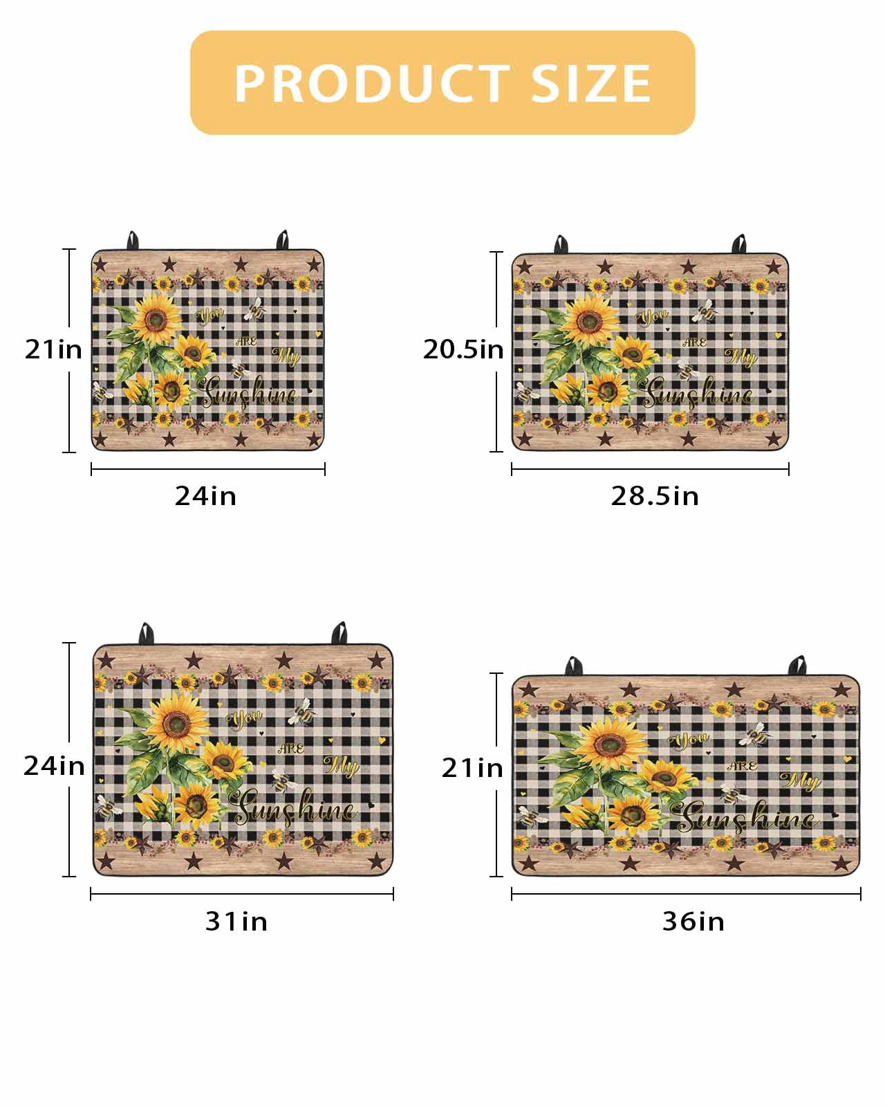 nqOlkjepod Large Induction Cooktop Protector Mat 36"x21", Sunflower Plaid Stove Top Covers for Electric Stove, Country Sunshine Star Vintage Bee Black Stove Burner Cover Mats, Glass Top Stove Cover